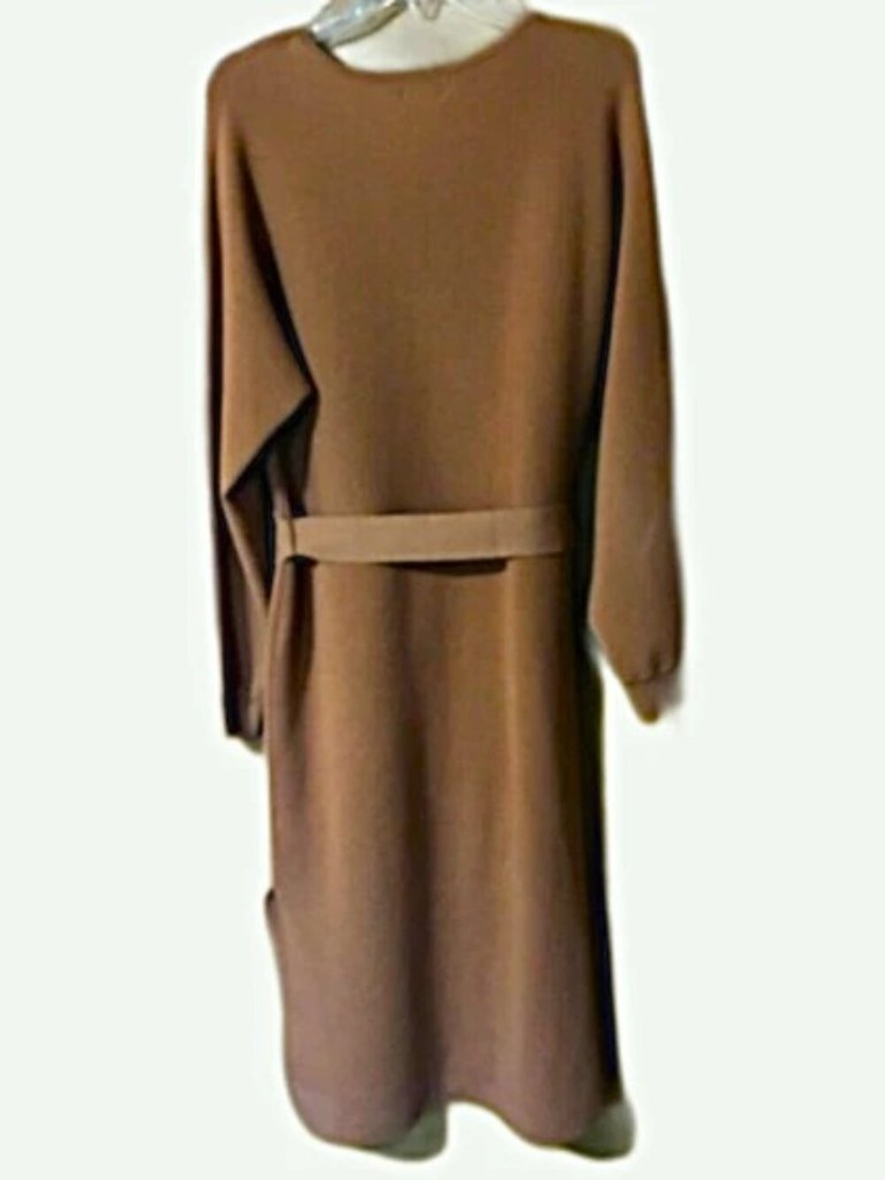 Nicole Miller Long Sleeve Sweater Dress Brown Faux Wrap-Size L - Picture 2 of 5